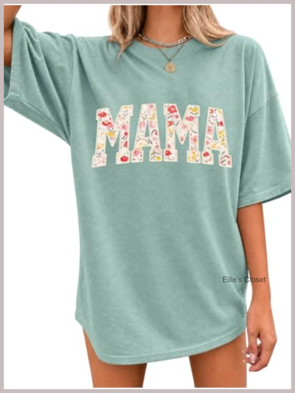 Oversized Mama Tee Floral Letter Print Crewneck Short Sleeve Cotton Blend